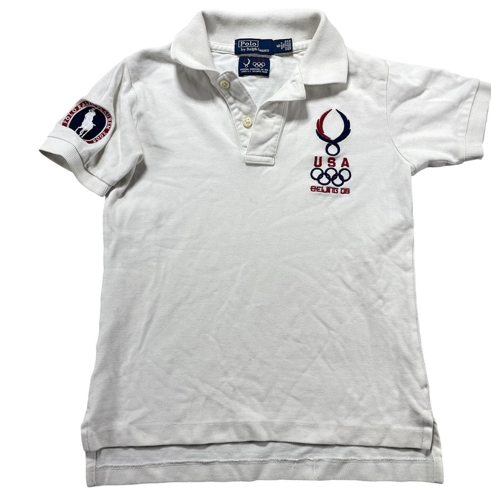Polo Ralph Lauren USA Olympic Team Shirt Boys 6 White Short Sleeve Beijing 2008